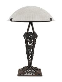 A Daum Etched Glass and Wrought Iron Table Lamp