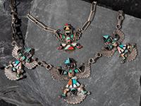 Zuni Silver and Mosaic Inlay Knifewing Necklaces