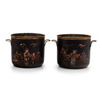 A Pair of French Tole Chinoiserie Decorated Jardinieres