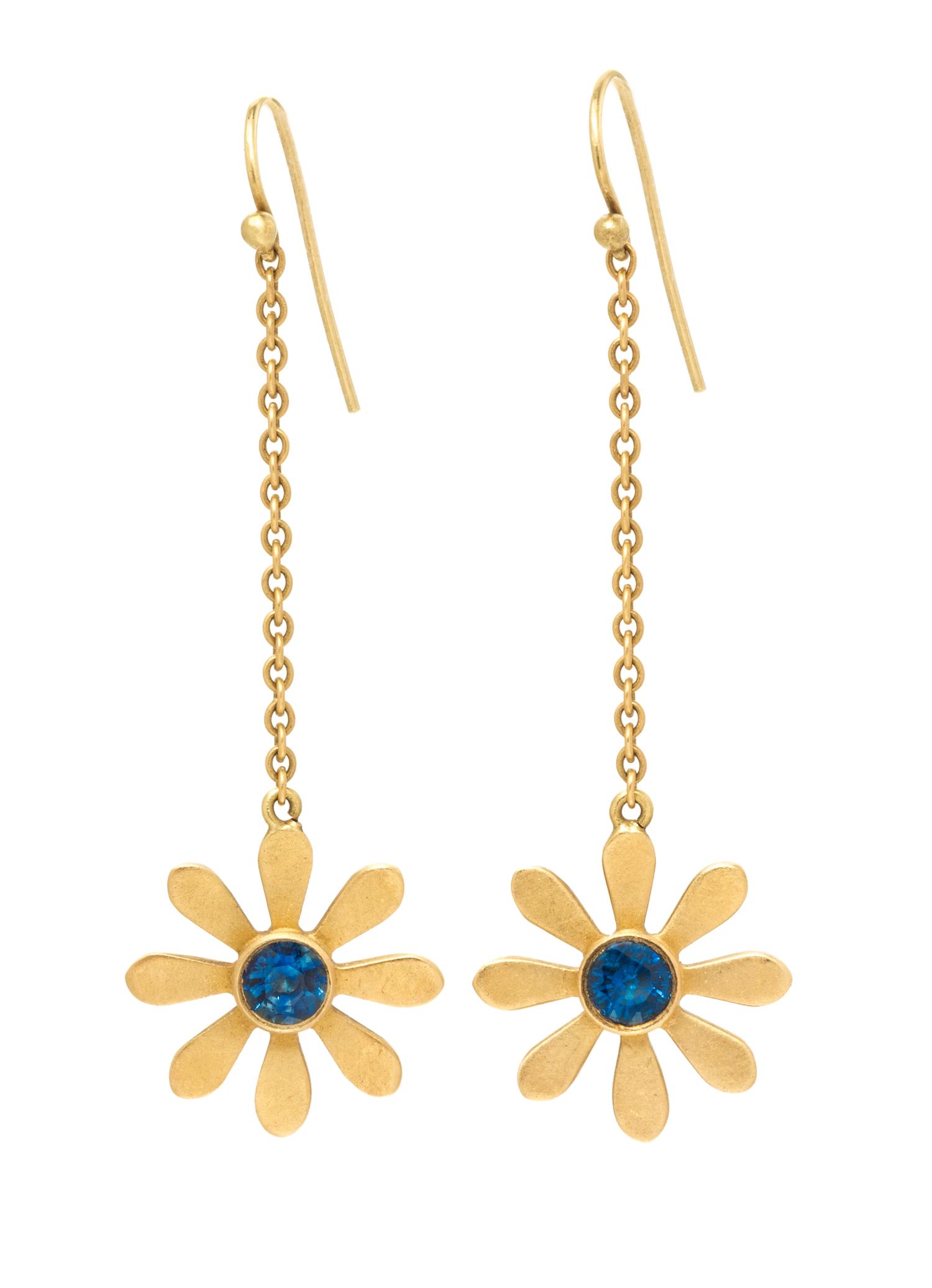 A Pair of 18 Karat Yellow Gold and Sapphire Earrings, 3.00 dwts.