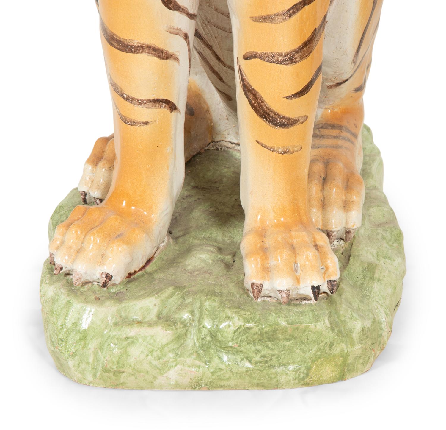 A Pair of Italian Glazed Ceramic Seated Tigers