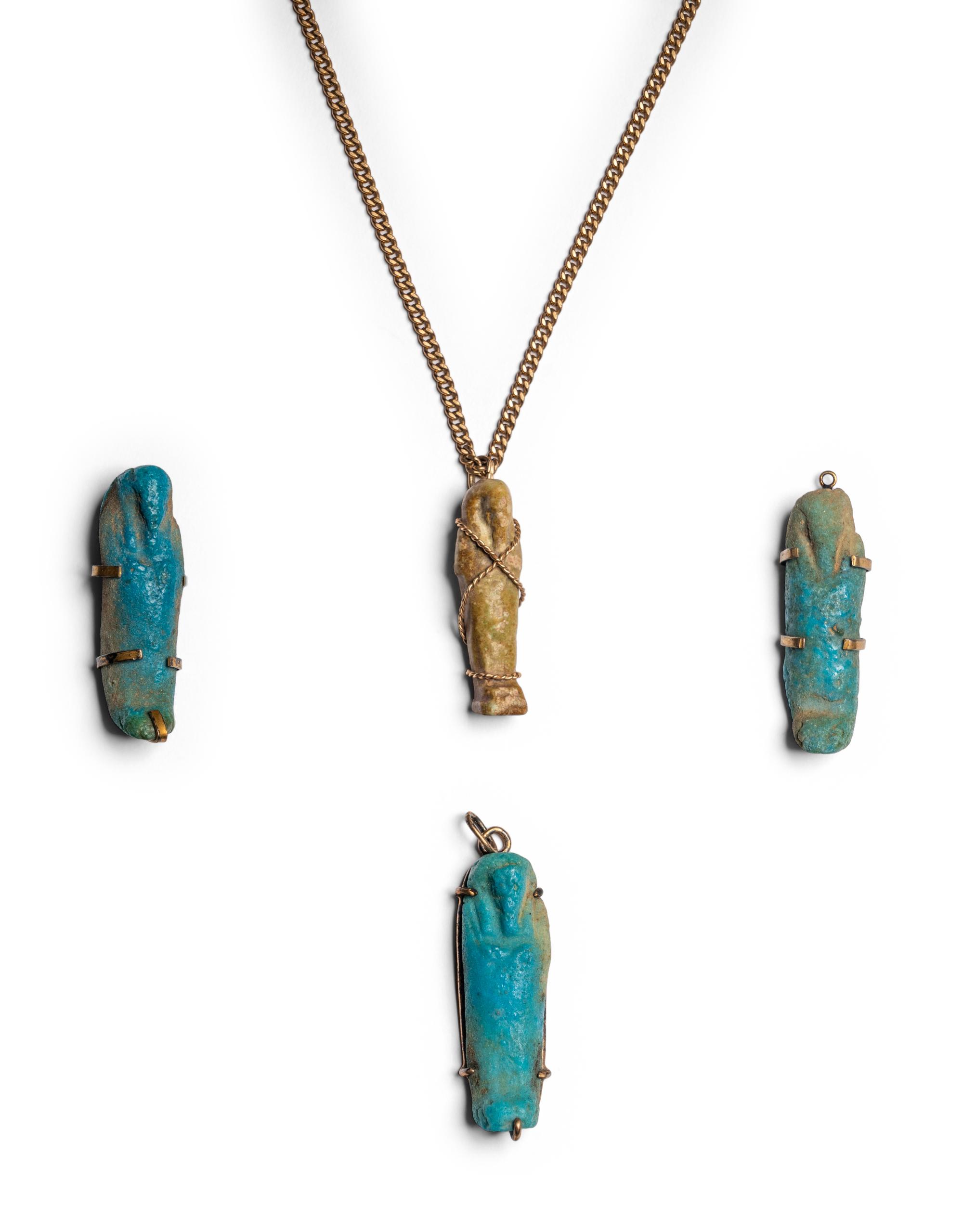 Four Egyptian Faience Ushabtis with Modern Mounts