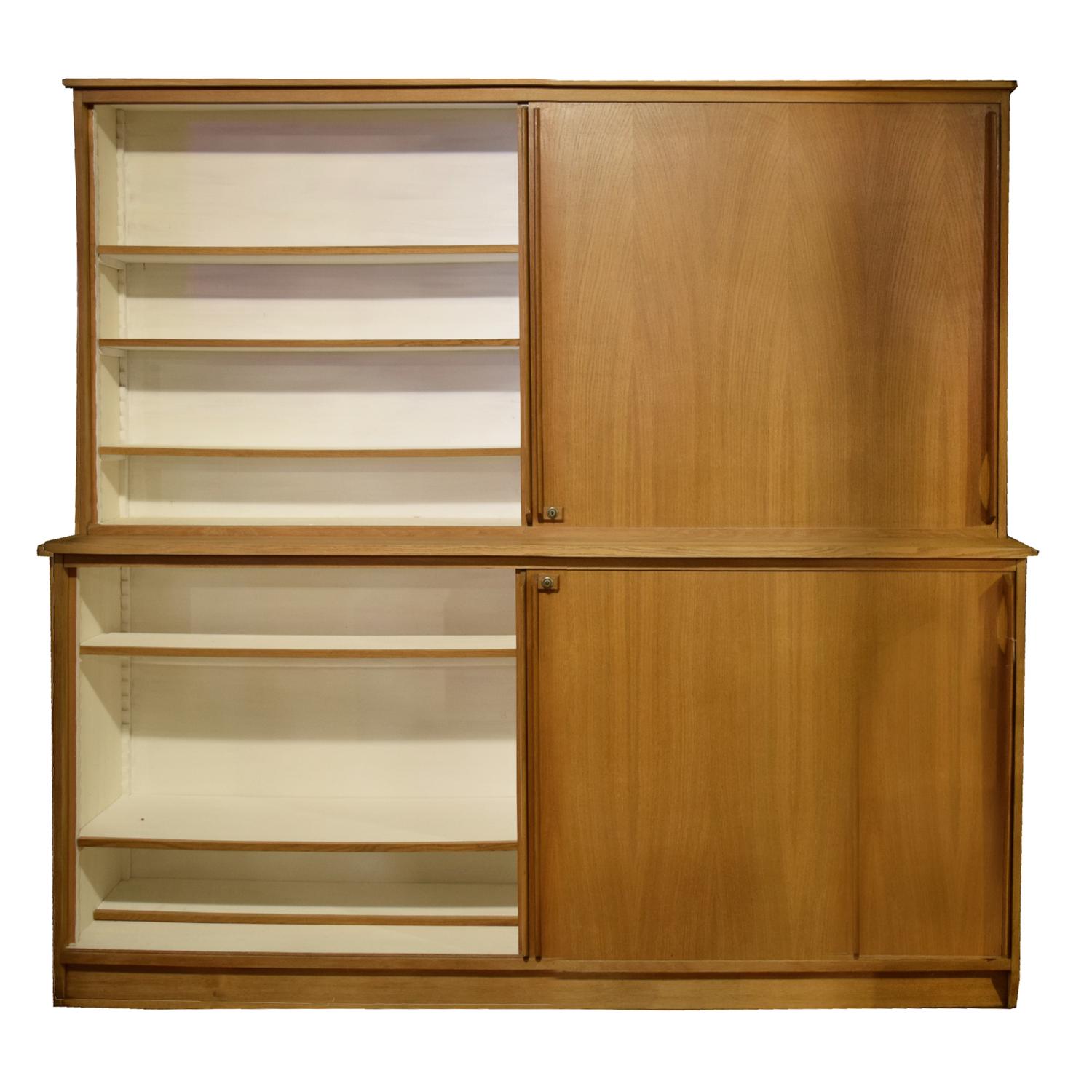 A Mid-Century Two-Tier Wood Cabinet 89" W x 17" D x 84.5" H — France, Mid-20th Century