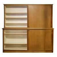 A Mid-Century Two-Tier Wood Cabinet 89" W x 17" D x 84.5" H — France, Mid-20th Century