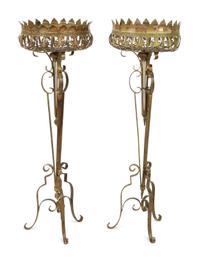 A Pair of Polychromed Wrought Iron Planters — 20TH CENTURY