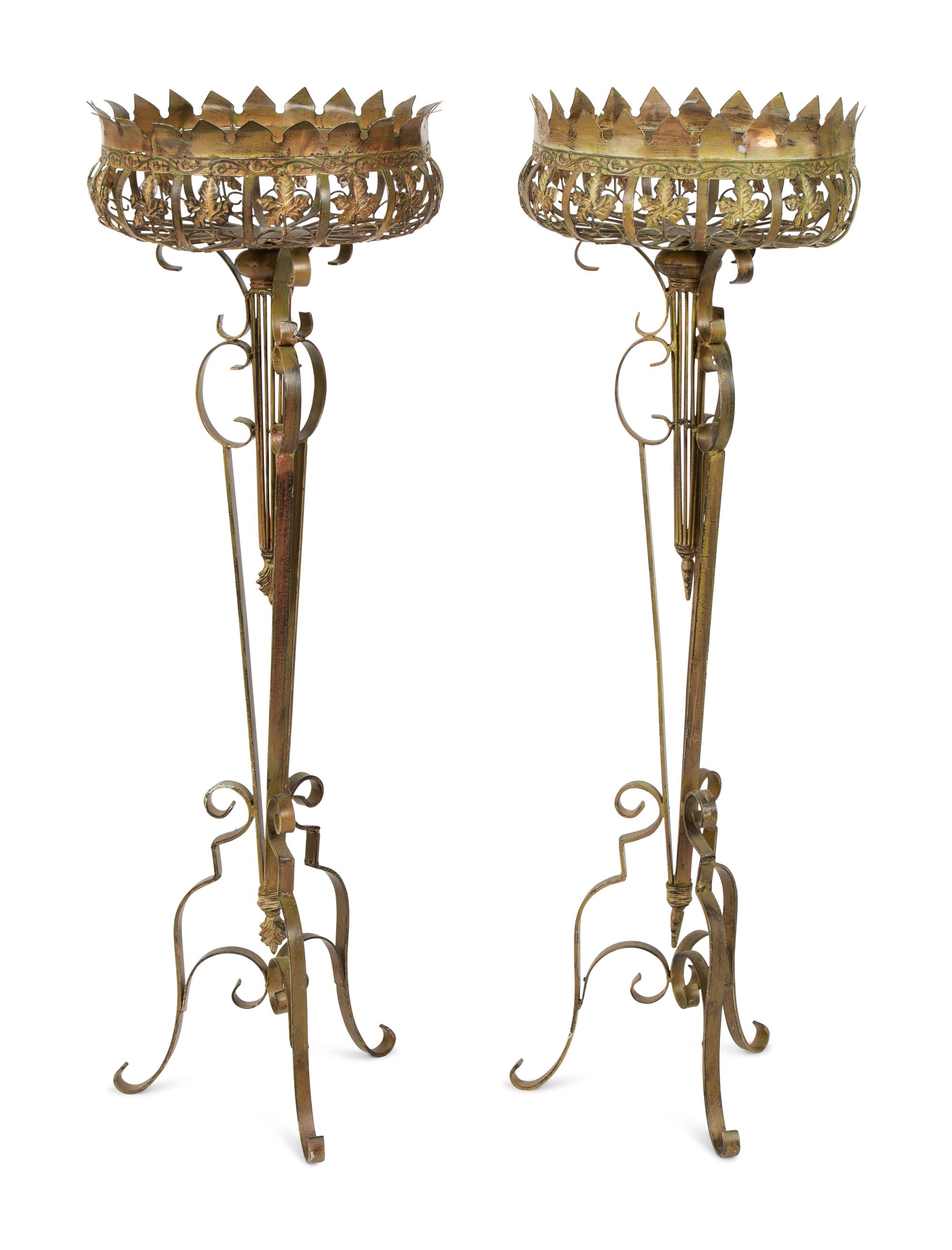 A Pair of Polychromed Wrought Iron Planters — 20TH CENTURY