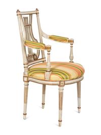A Continental Painted and Parcel Gilt Fauteuil