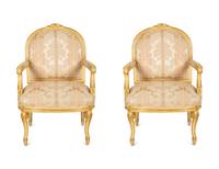 A Pair of Continental Painted and Giltwood Fauteuils