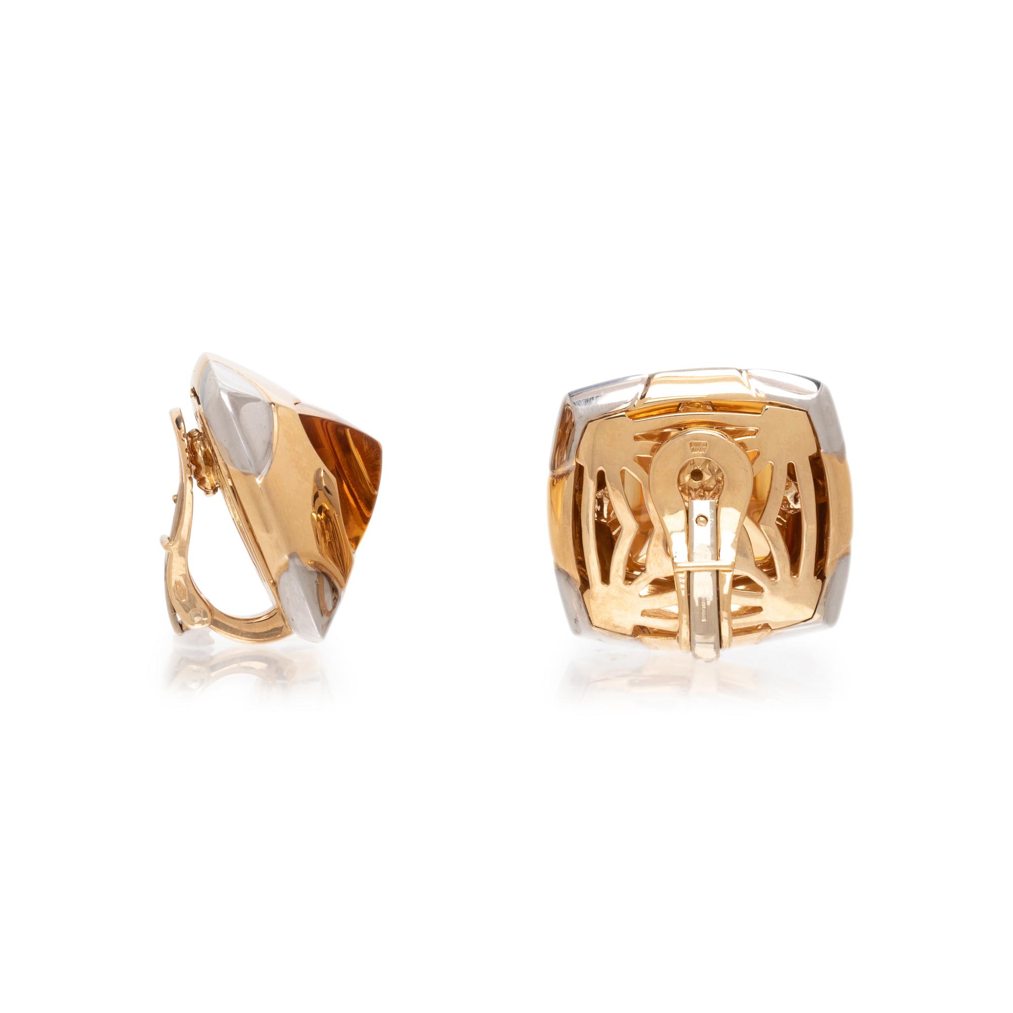 BULGARI, BICOLOR GOLD AND CITRINE CLIP EARRINGS