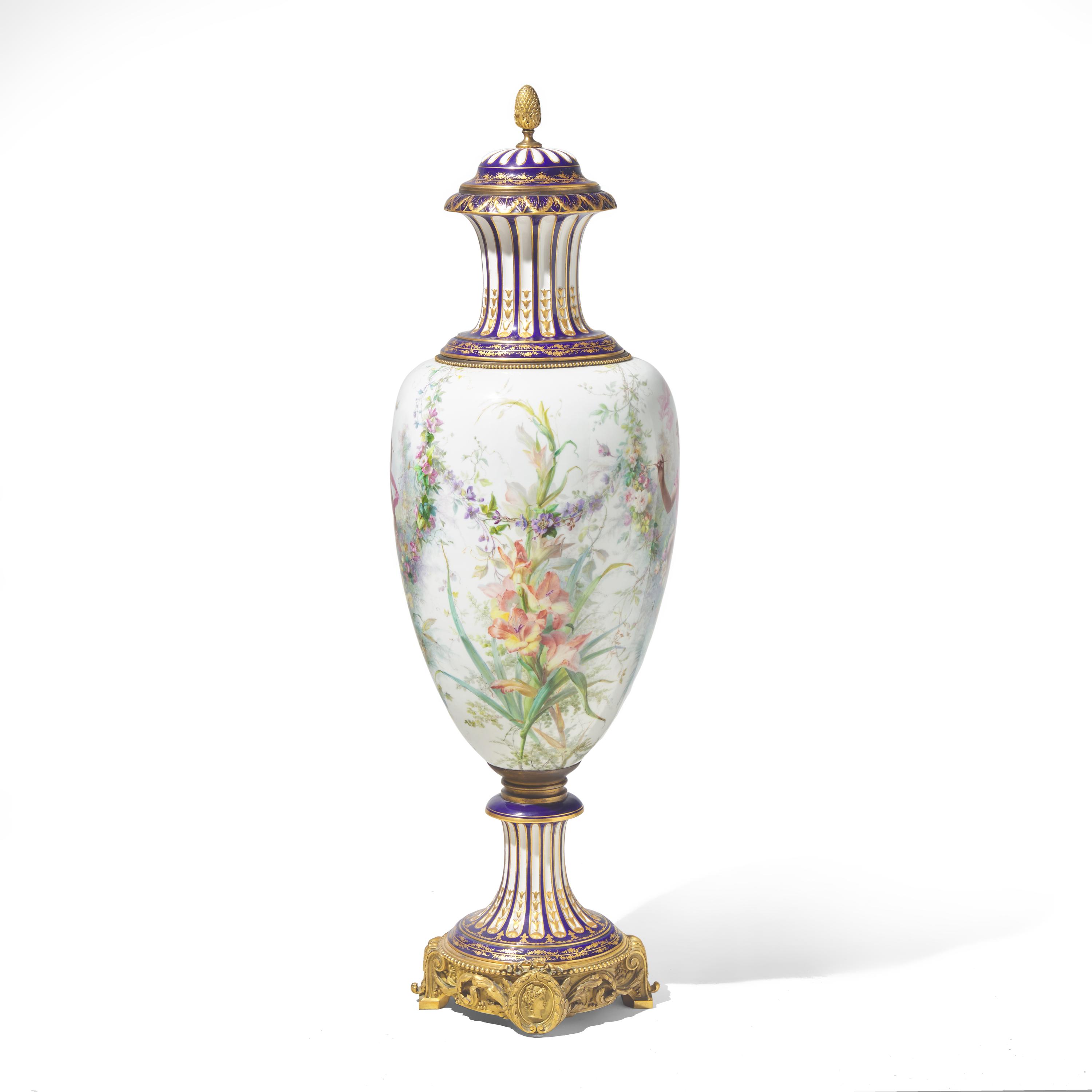 A Large Sévres White-Ground Porcelain and Gilt Bronze Mounted Urn