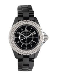 CHANEL, STAINLESS STEEL, BLACK CERAMIC AND DIAMOND 'J12' WRISTWATCH