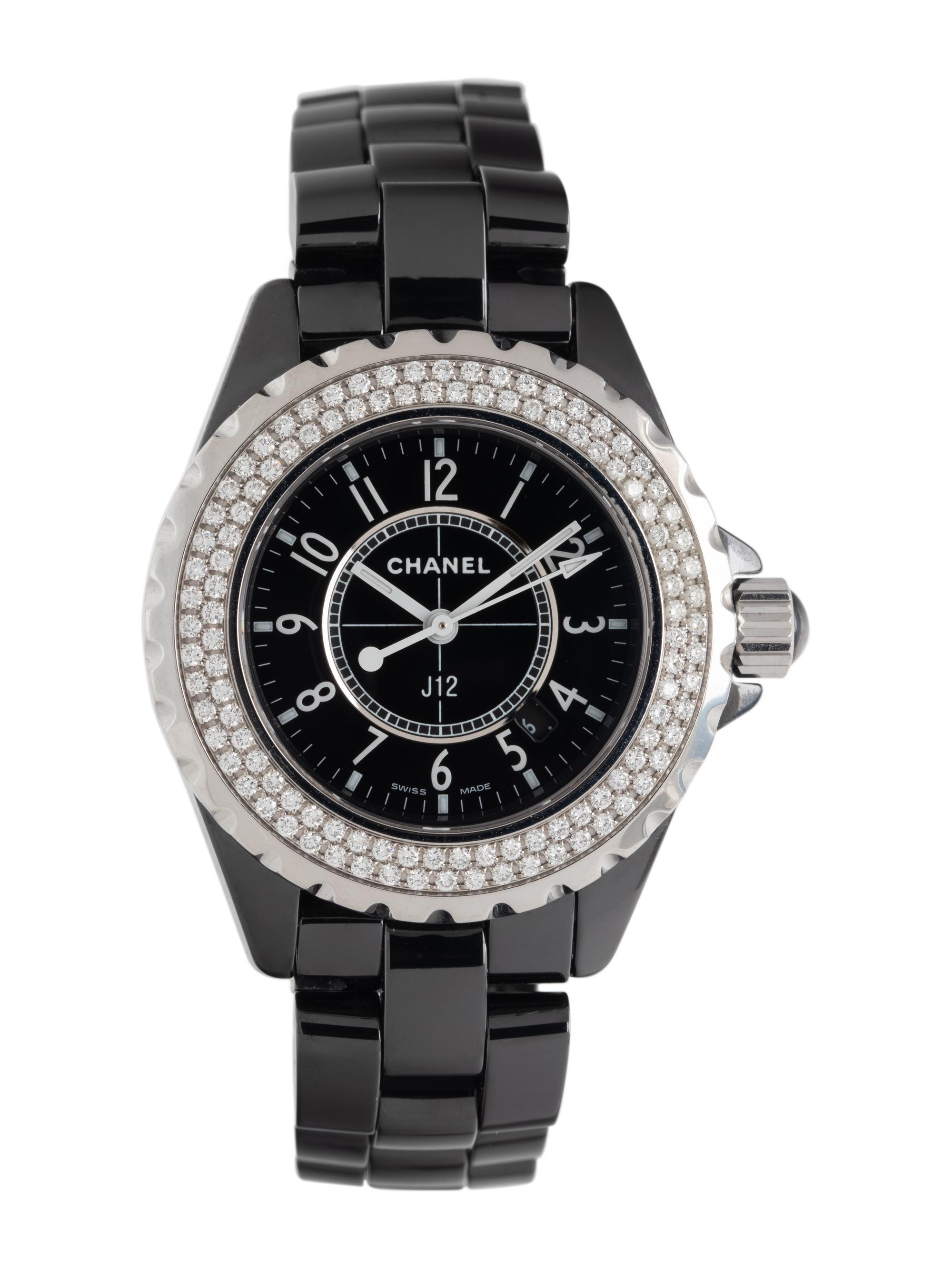 CHANEL, STAINLESS STEEL, BLACK CERAMIC AND DIAMOND 'J12' WRISTWATCH