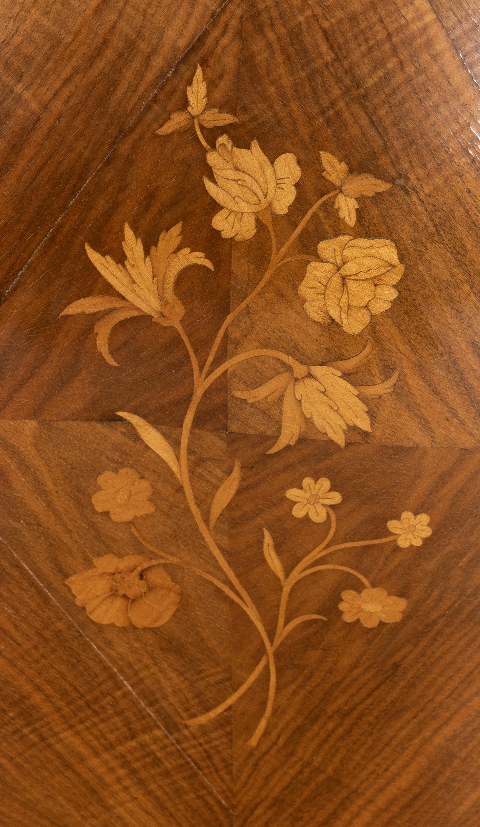A Pair of Louis XV Style Marquetry Marble-Top Commodes