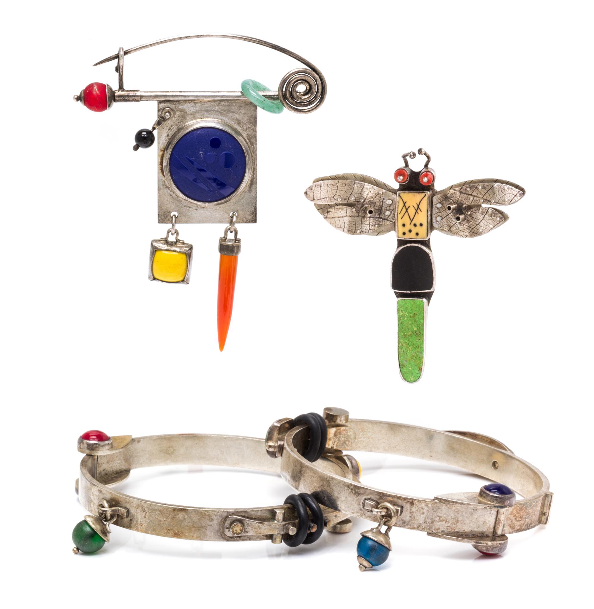 A Collection of Sterling Silver, Glass, Enamel, Multigem and Rubber Jewelry, Heinz Brummel, Circa 1994-1999, 90.40 dwts.