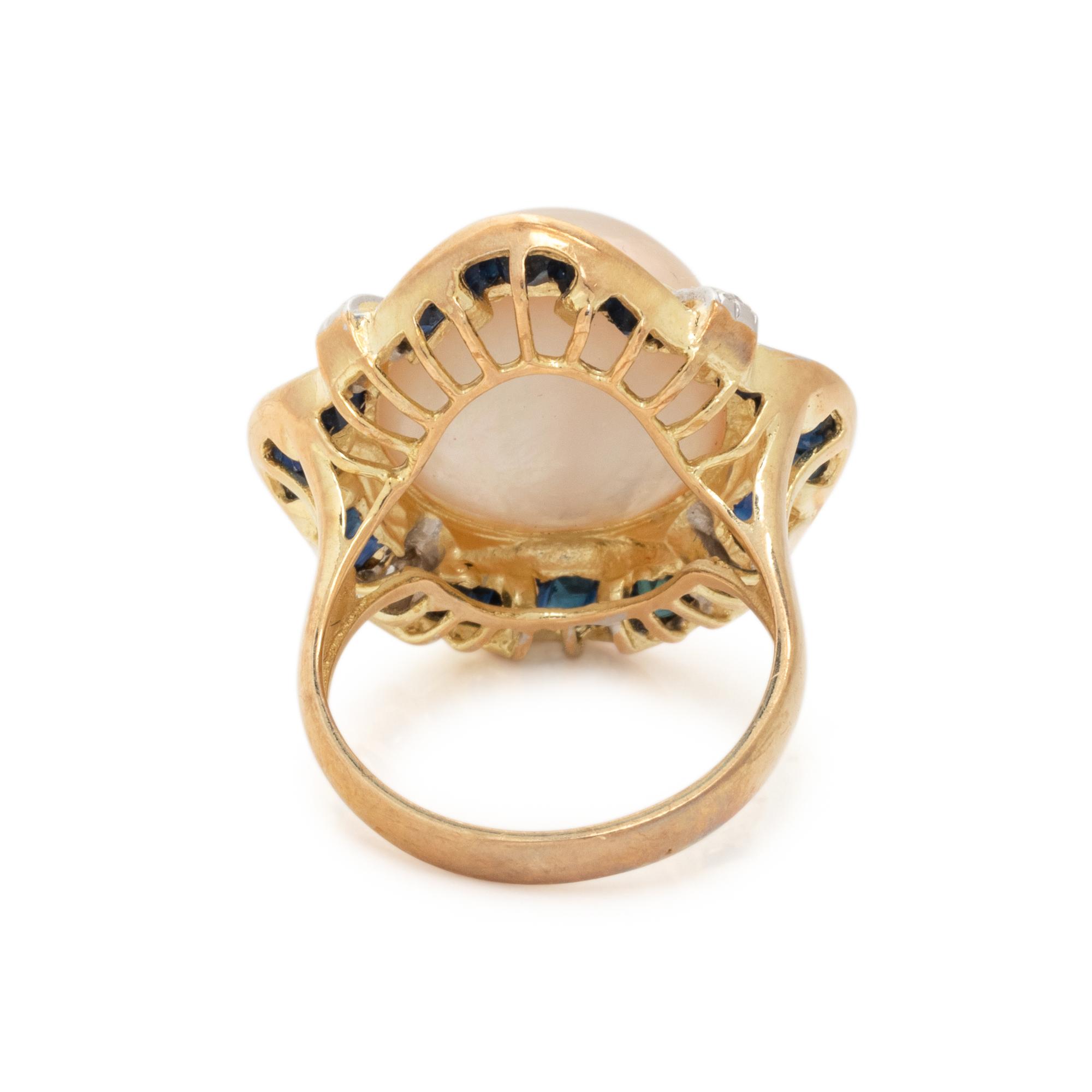CULTURED MABE PEARL, SAPPHIRE AND DIAMOND SET
