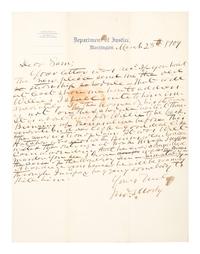 MOSBY, JOHN S. (1833-1916). ALS to Captain Samuel F. Chapman. Washington, DC, 28 March 1909. Mentioning the notorious former "Mosby Ranger" and traitor, Charles E. Binns.