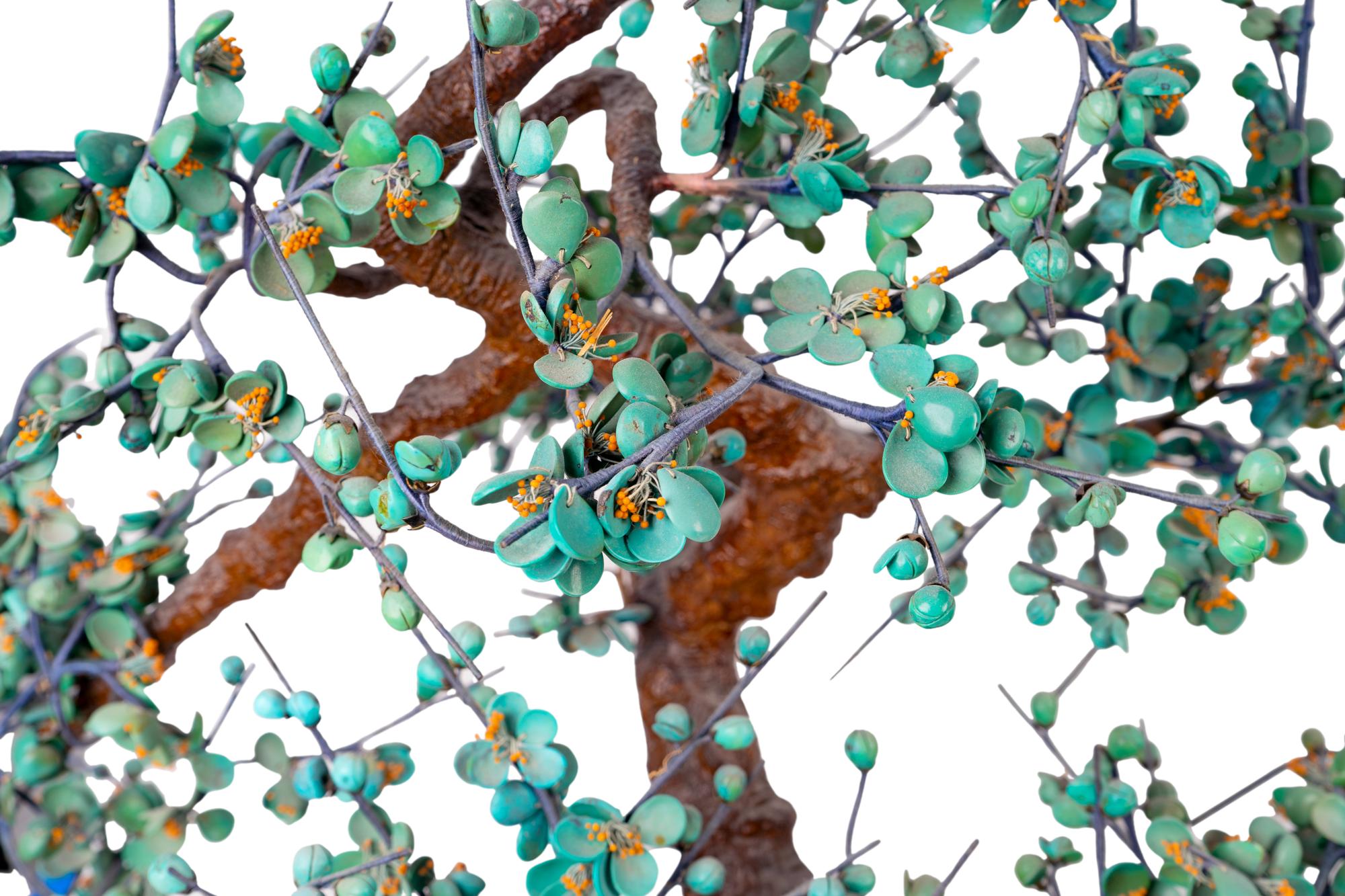 Two Chinese Hardstone Trees in Cloisonne Enamel Jardinieres — 20TH CENTURY