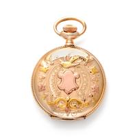 EDGEMERE, TRICOLOR GOLD-FILLED HUNTER CASE POCKET WATCH