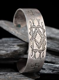 Navajo Stamped Ingot Cuff Bracelet. with Whirling Logs