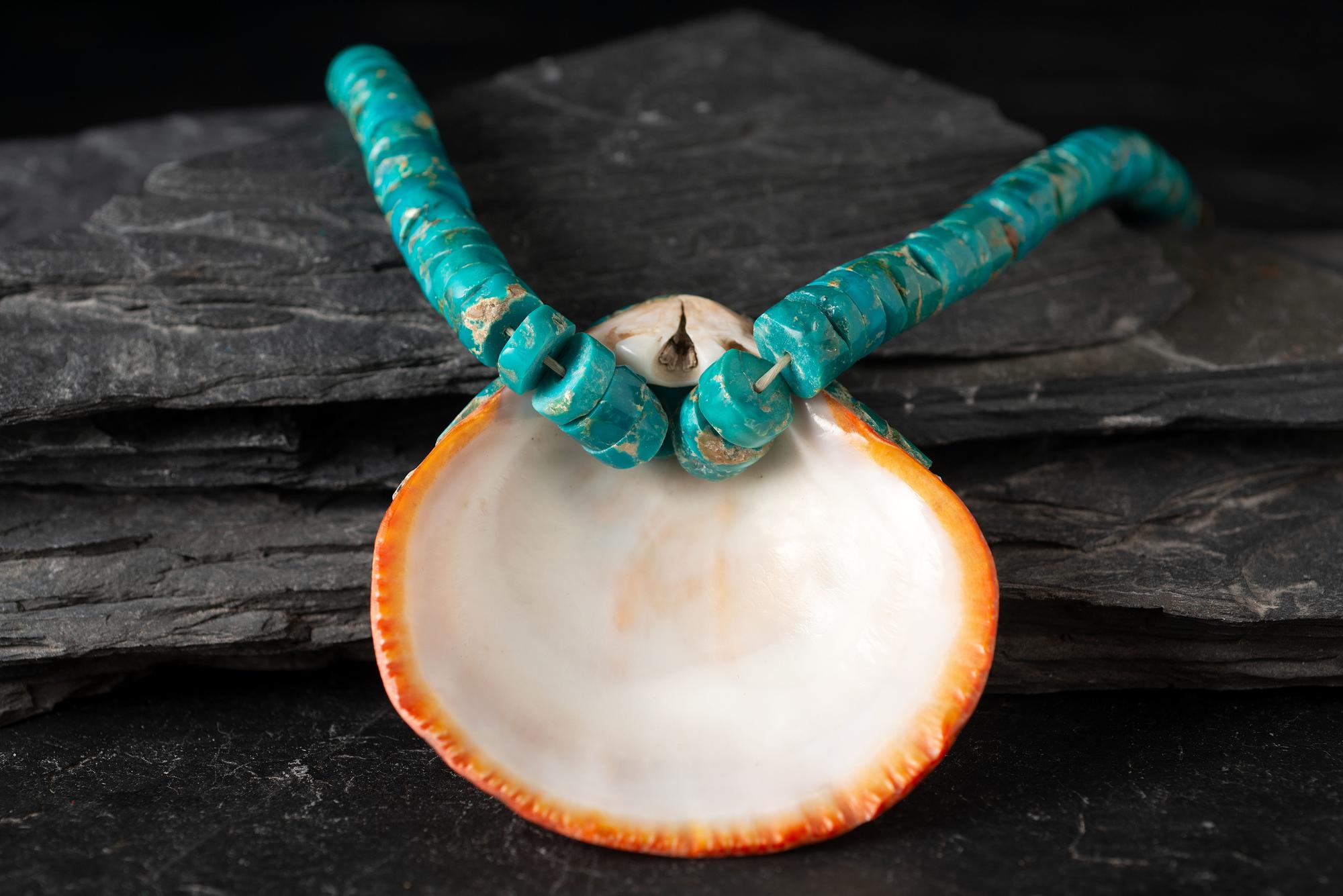 Rolled Turquoise and Spiny Oyster Necklace