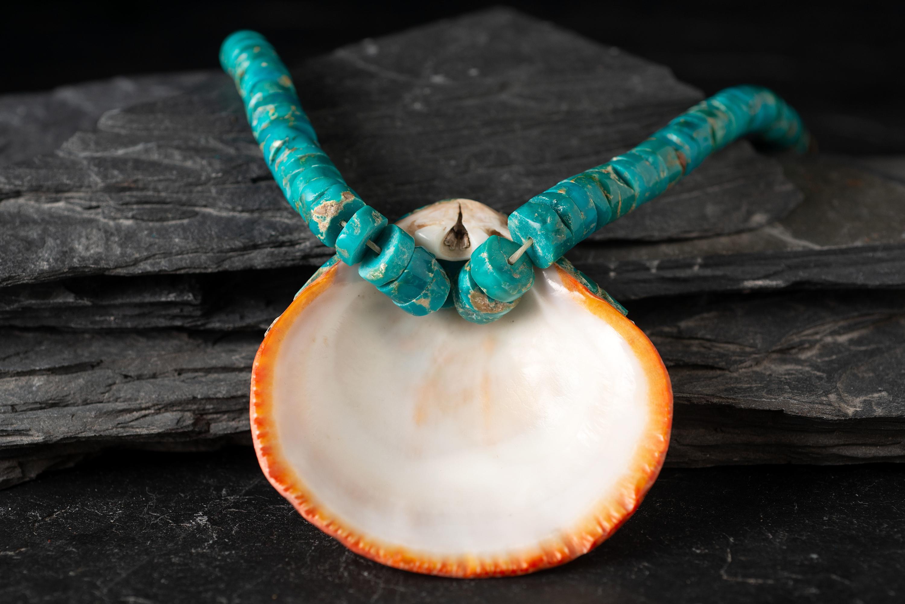 Rolled Turquoise and Spiny Oyster Necklace