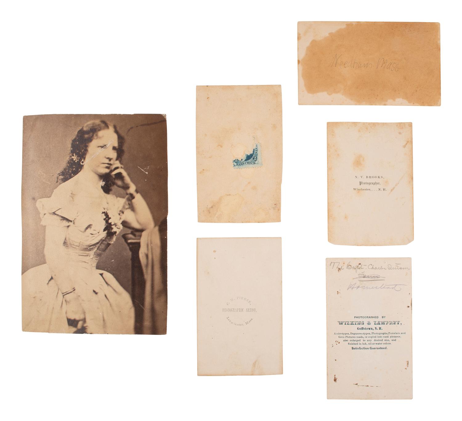 [EARLY PHOTOGRAPHY]. 12 CDVs and cabinet card of Civil War-era businesses and residences.