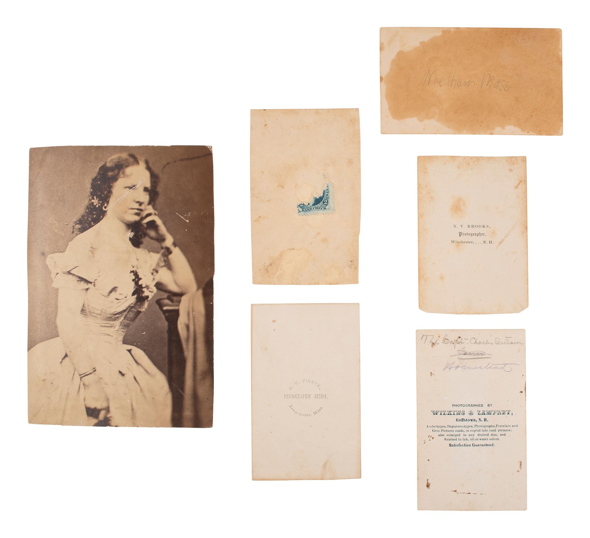 [EARLY PHOTOGRAPHY]. 12 CDVs and cabinet card of Civil War-era businesses and residences.