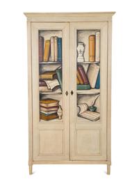 An Italian Painted Armoire with Book Decoration to the Doors