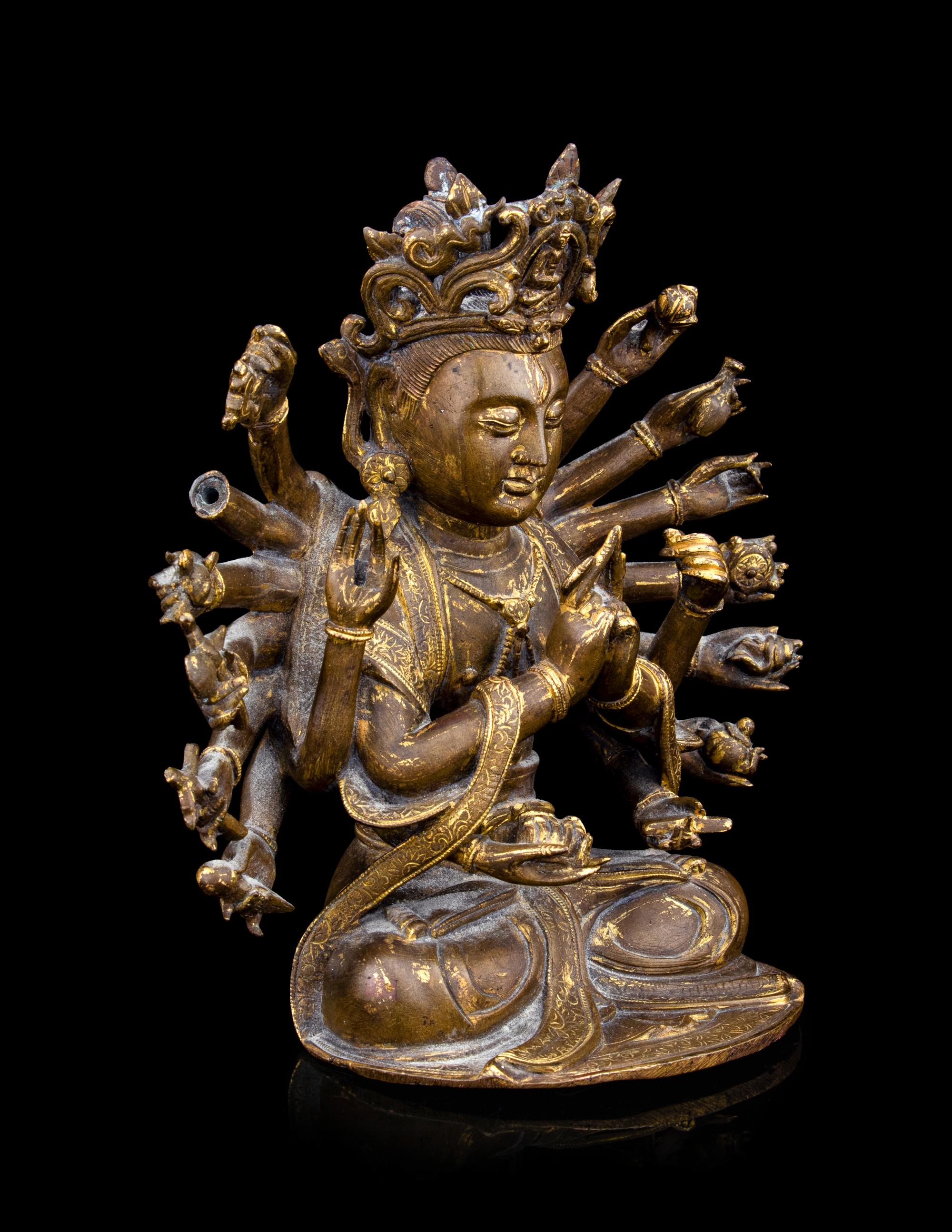 A Chinese Ming-Style Parcel Gilt Bronze Figure of Bodhisattva