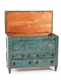 A Country Blue Sponge Paint-Decorated Pine and Poplar Five-Drawer Blanket Chest, 19th Century