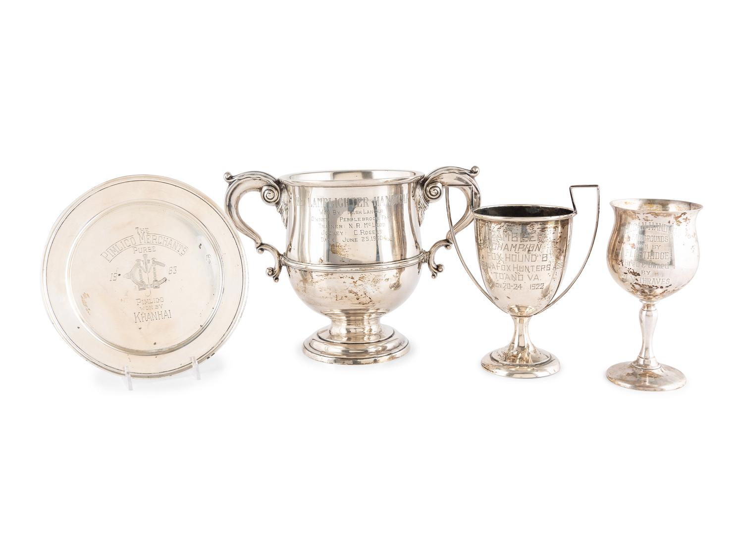 Four Silver Horse Racing and Hunting Trophies