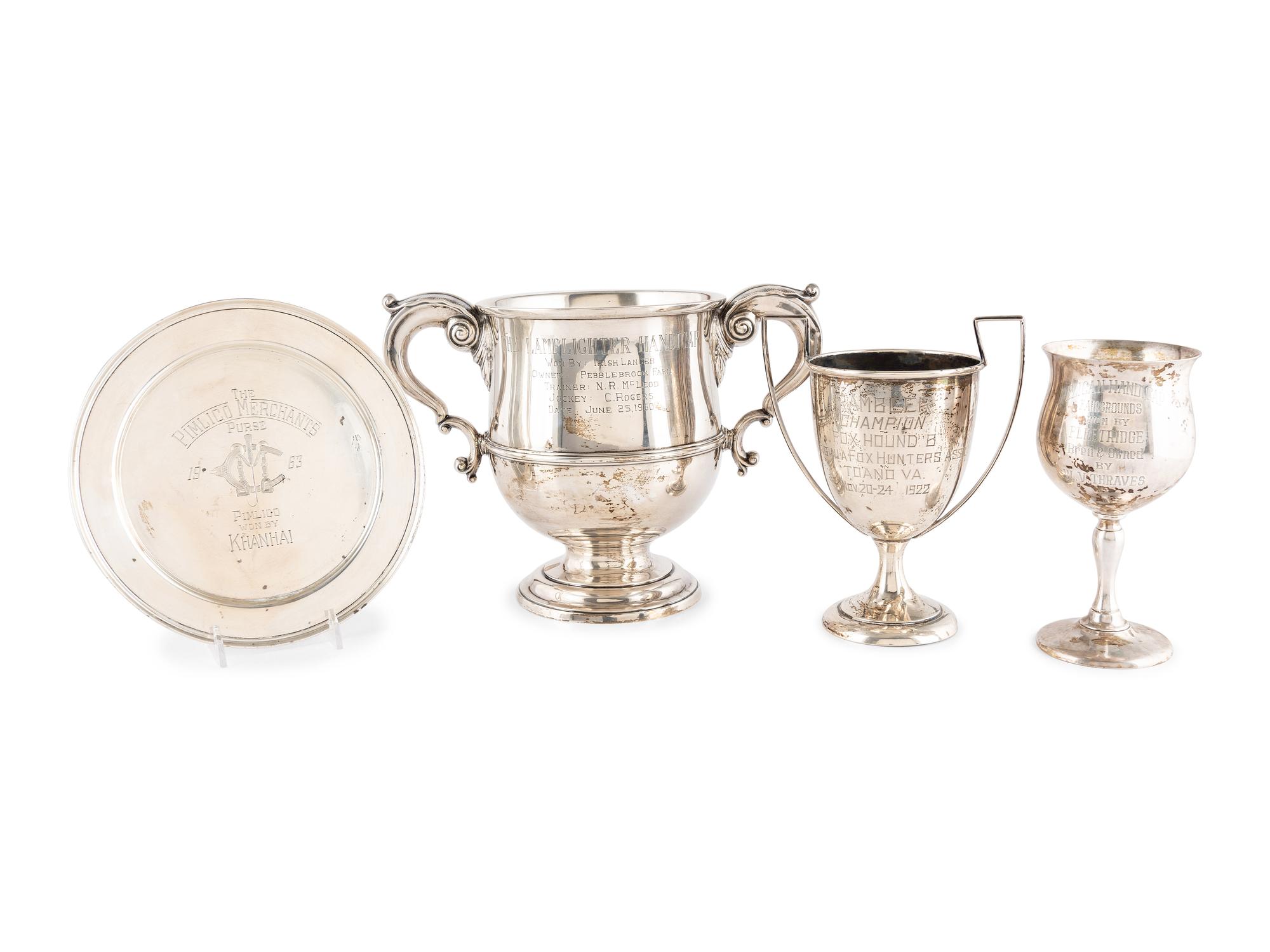 Four Silver Horse Racing and Hunting Trophies