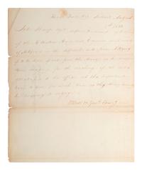 [WAR OF 1812]. HULL, William (1753-1825). Letter signed ("W. Hull B. Genl. Com.g"), written in a secretarial hand, to John Tharp, Esq. Detroit, 8 August 1812.