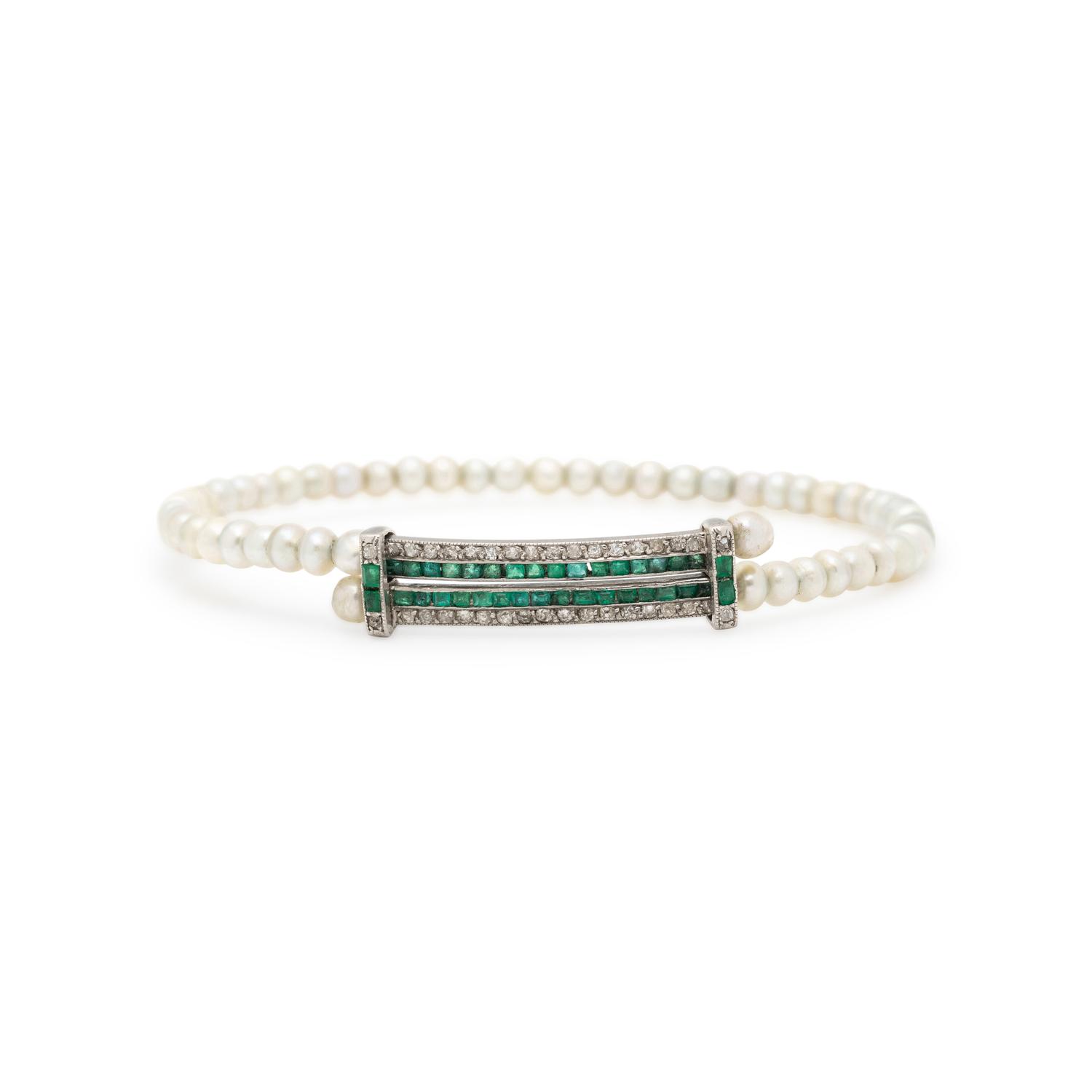 DIAMOND, EMERALD, AND PEARL BRACELET