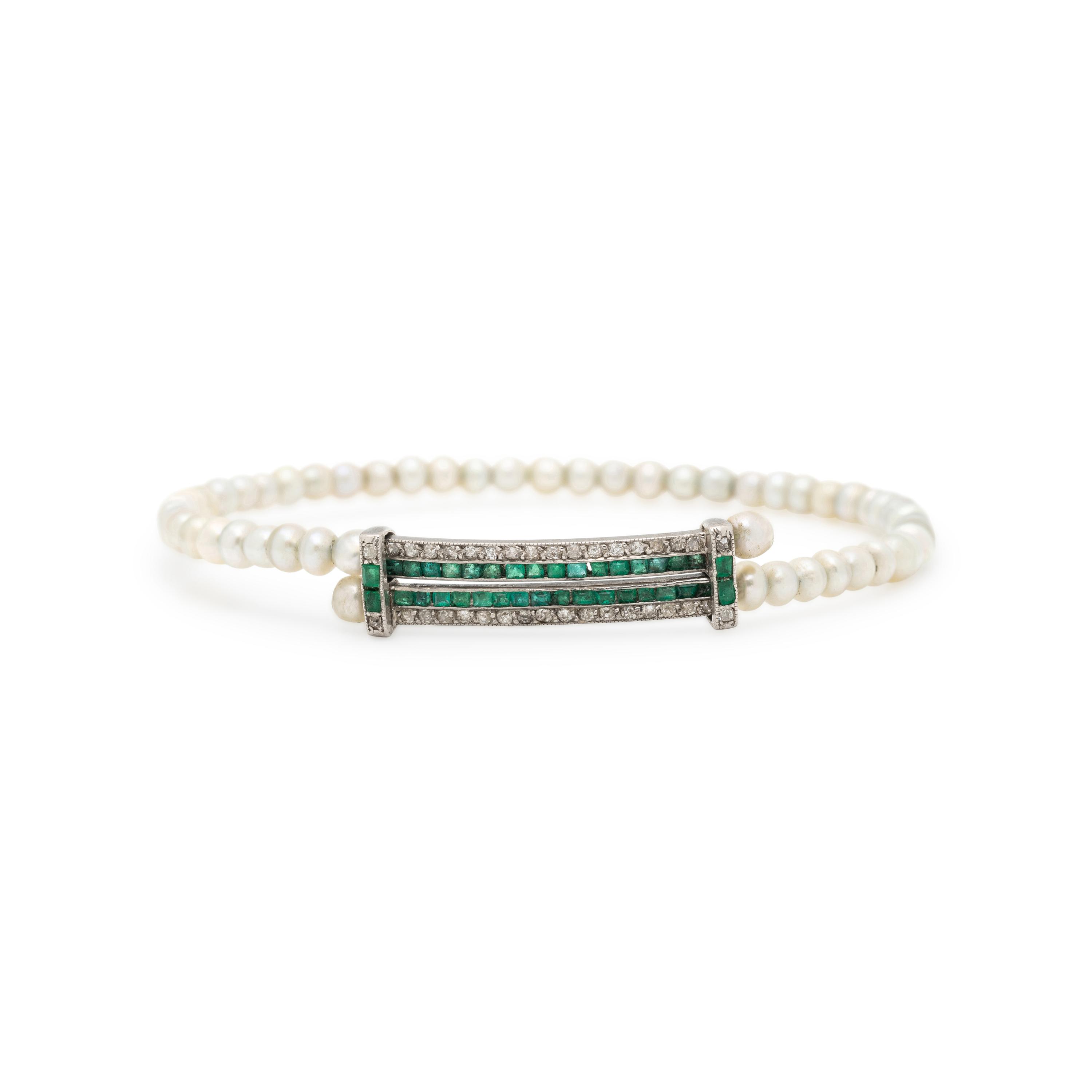 DIAMOND, EMERALD, AND PEARL BRACELET