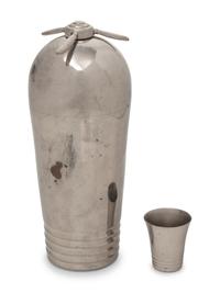 A Silver-Plate Airplane-Form Cocktail Shaker and Shot Glass Set