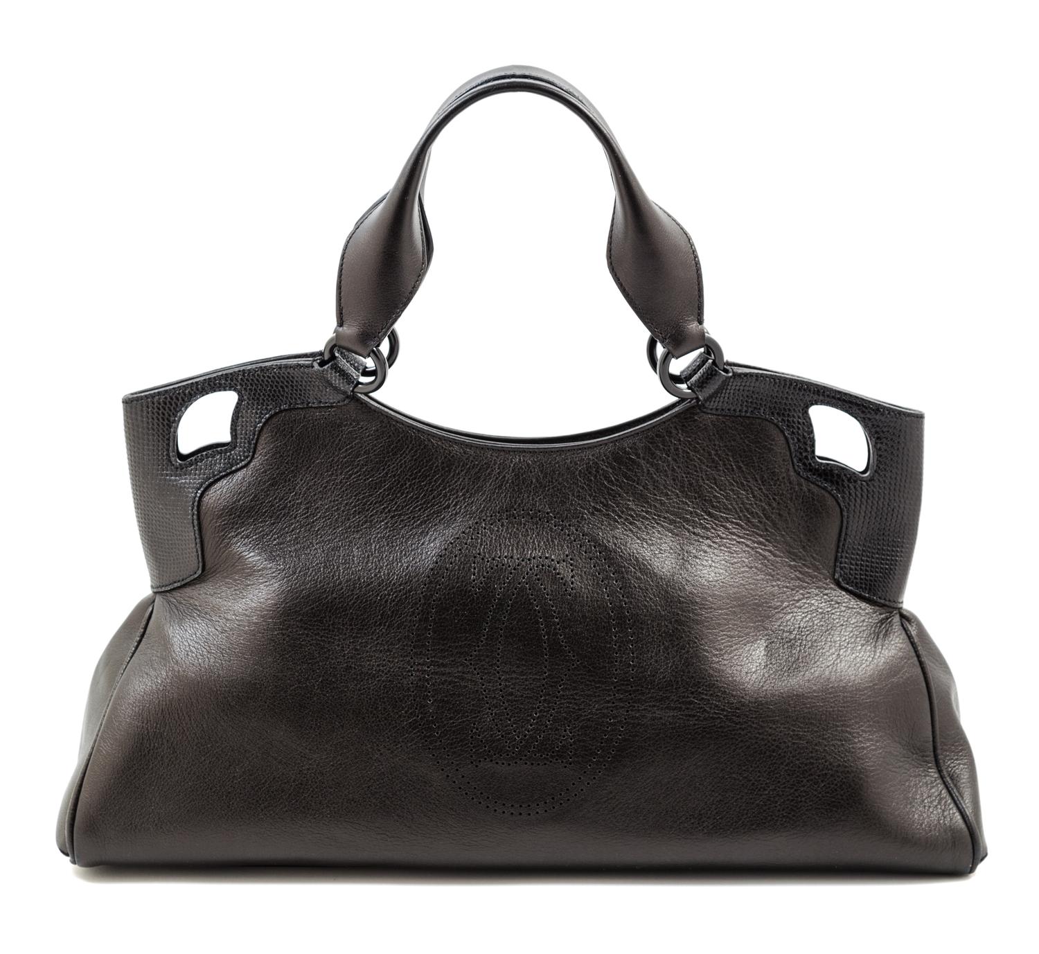 A Cartier Black Leather Marcello Satchel, 17.5" x 9" x 5.5"; Strap drop: 7".