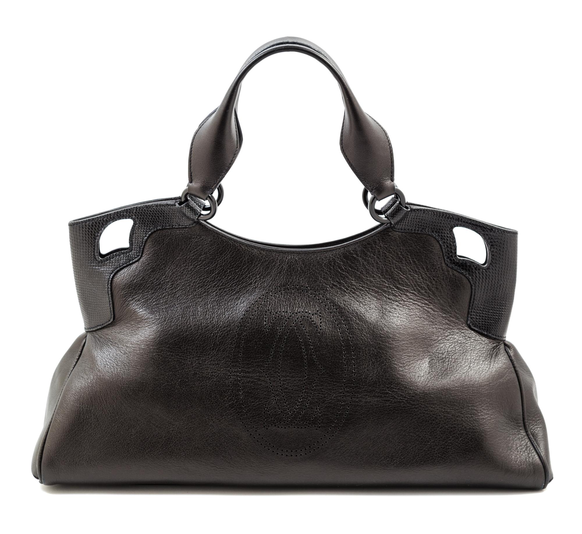 A Cartier Black Leather Marcello Satchel, 17.5" x 9" x 5.5"; Strap drop: 7".