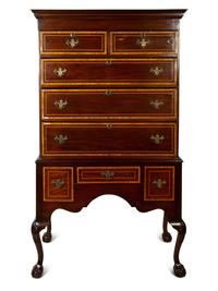 A Queen Anne Style Mahogany and Satinwood High Chest