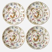 Four Chinese famille rose-decorated "Butterfly" saucers 粉彩蝴蝶盤 Guangxu marks and probably of the period (Minyao) ??? ? ???(??)