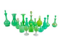 A Collection of Sixteen Green Opaline Glass Items — 19TH CENTURY
