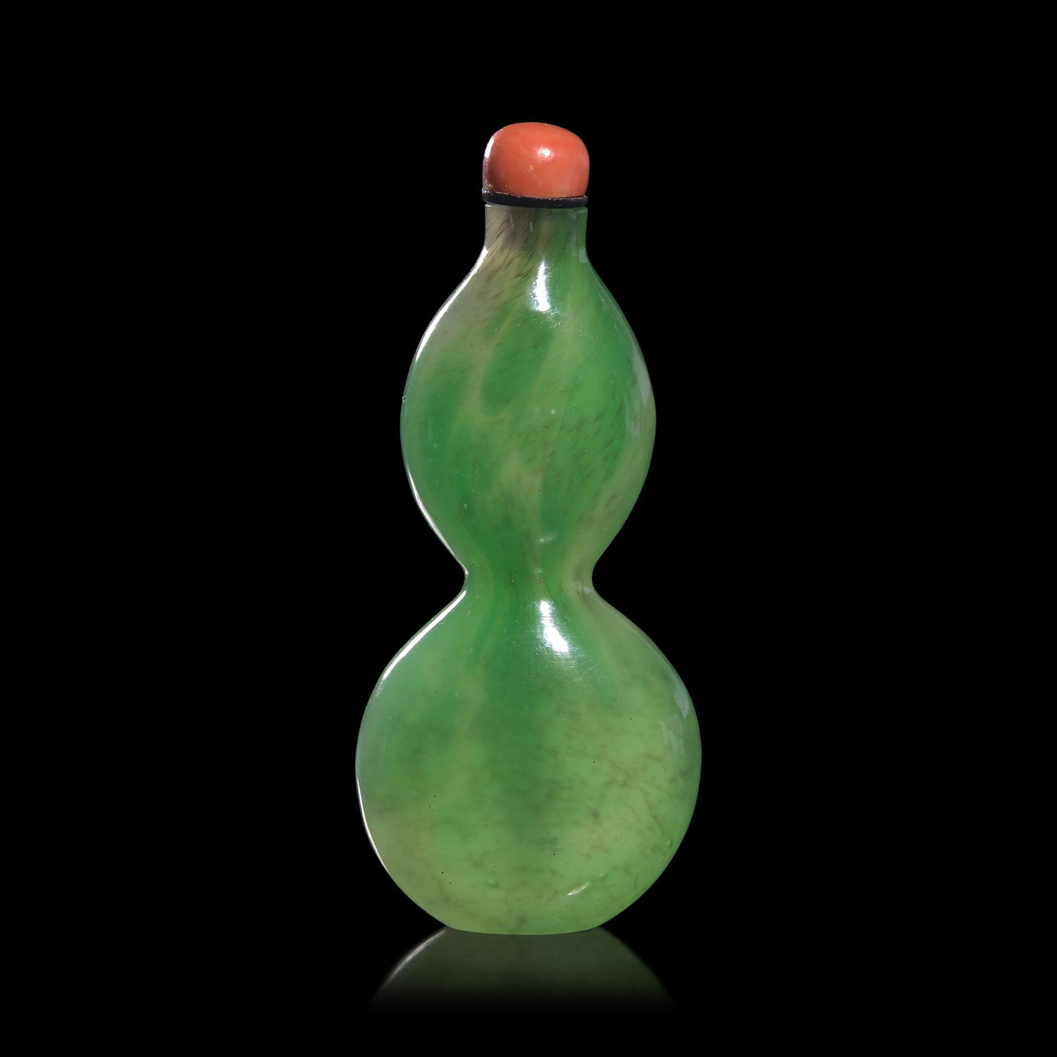 A Chinese "Jadeite" Glass Double Gourd Snuff Bottle, Possibly 18th Century