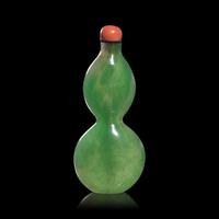 A Chinese "Jadeite" Glass Double Gourd Snuff Bottle, Possibly 18th Century