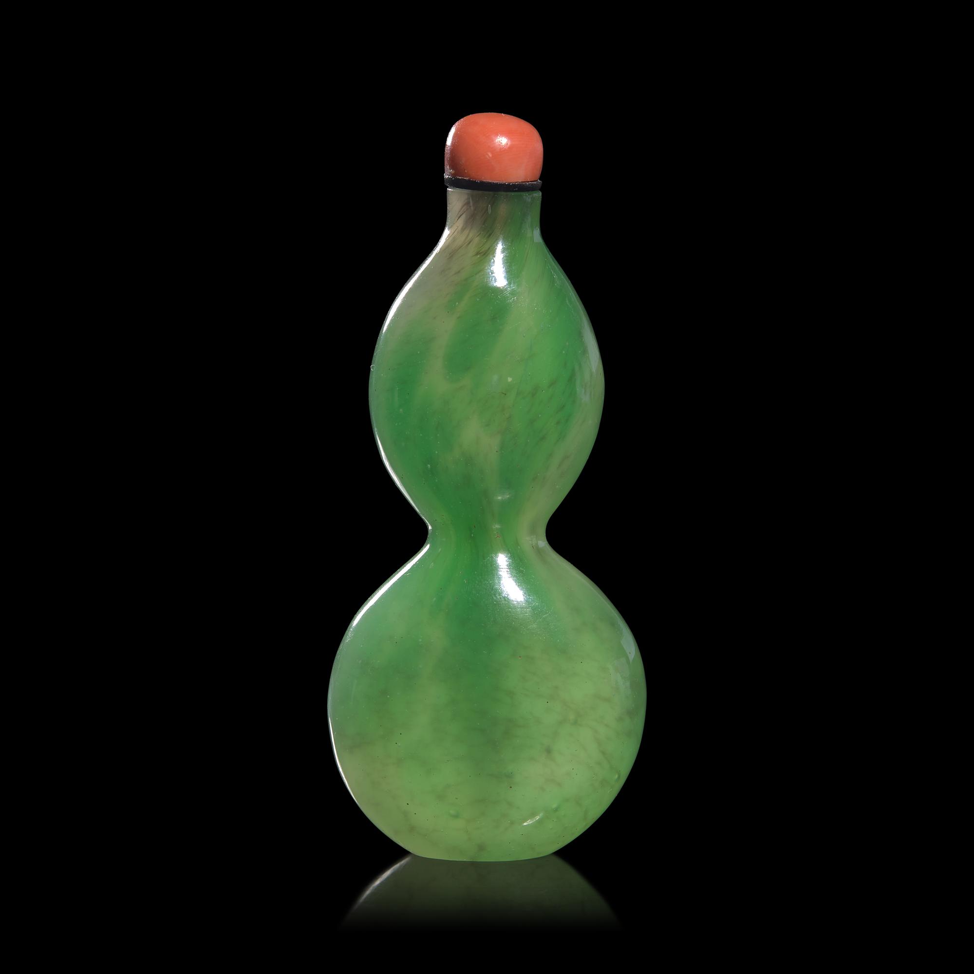 A Chinese "Jadeite" Glass Double Gourd Snuff Bottle, Possibly 18th Century