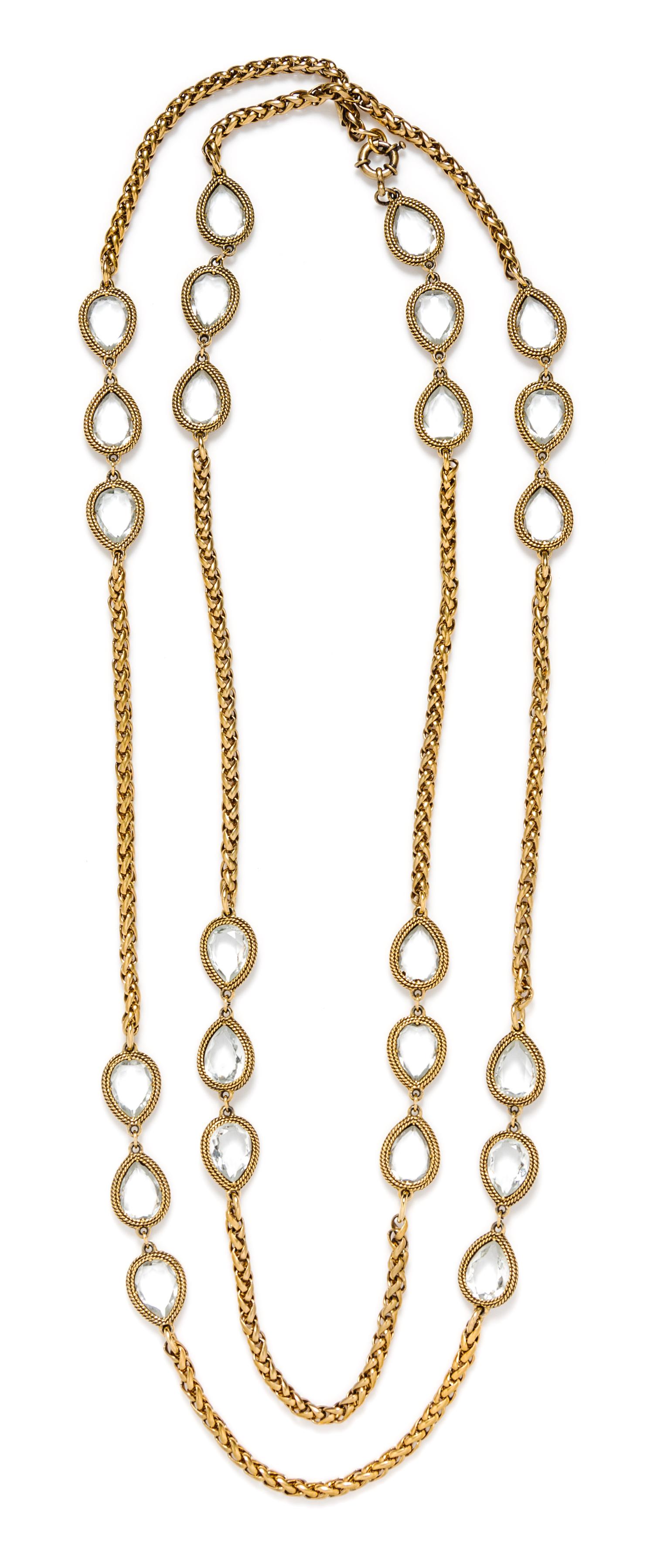 A Chanel Gilt Metal and Faceted Glass Sautoir,