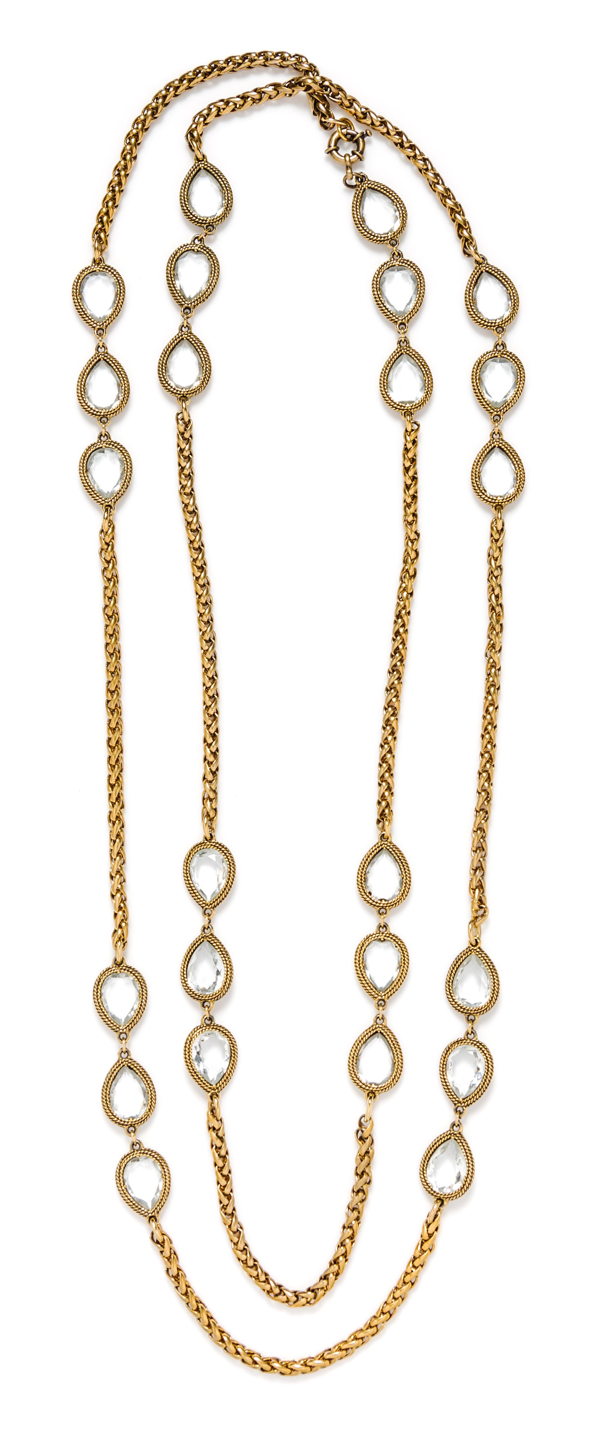 A Chanel Gilt Metal and Faceted Glass Sautoir,