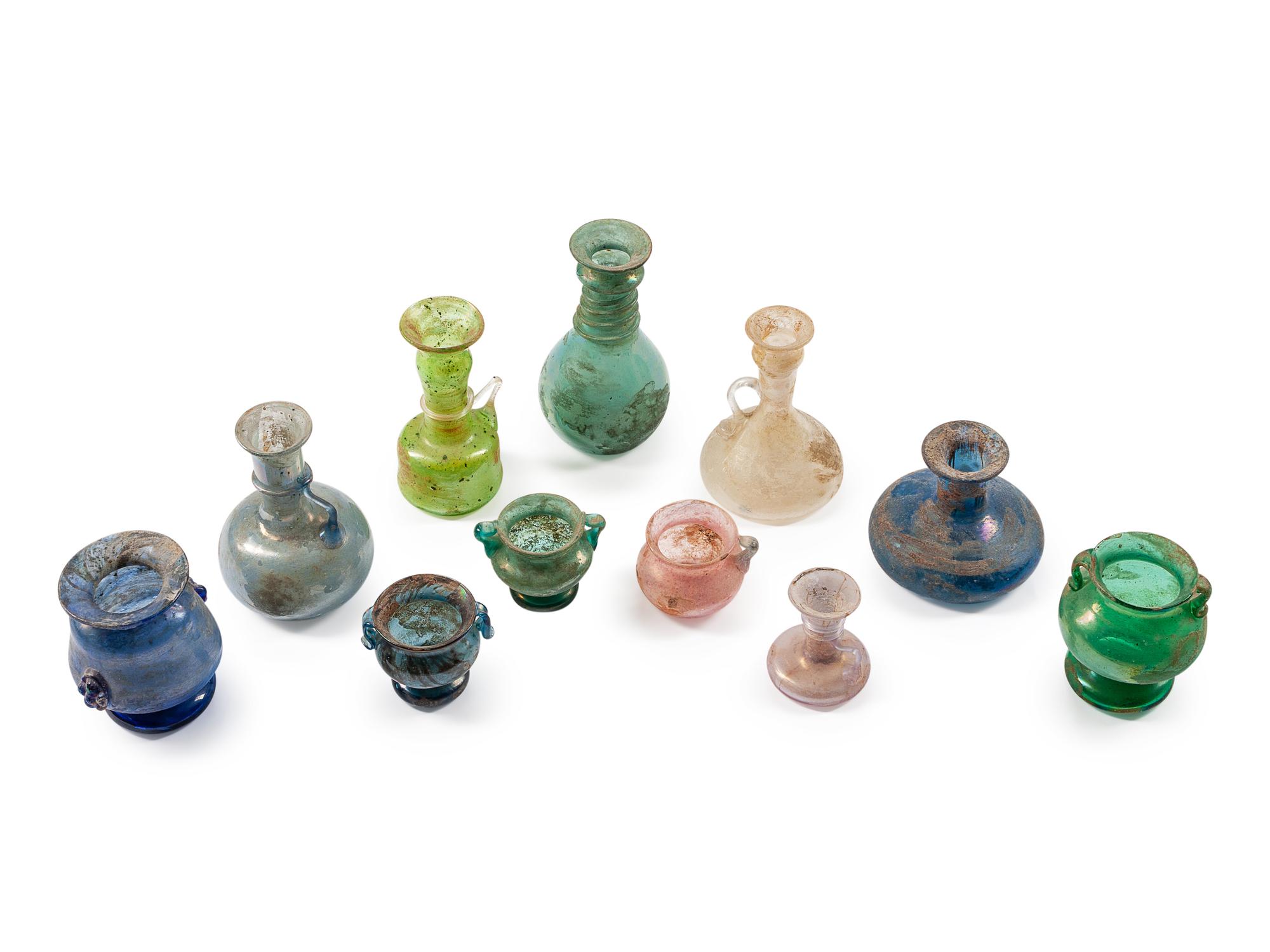 Twelve Roman Style Glass Vessels