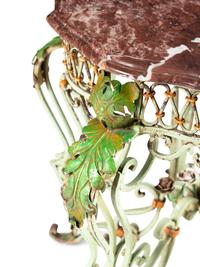 A Painted and Parcel Gilt Wrought Iron Marble-Top Table