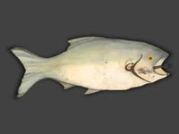 A Painted Sheet Tin Fish-Form Bait and Tackle Store Sign