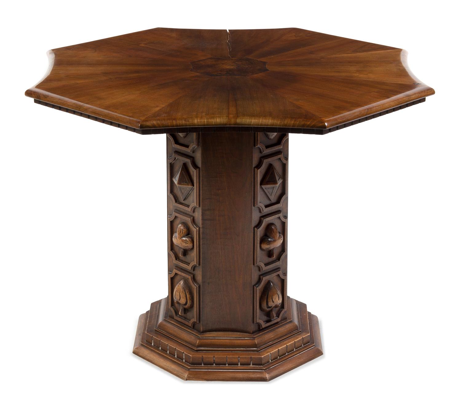 An Italian Renaissance Style Walnut Pedestal Table Height of first 28 inches. — 20TH CENTURY